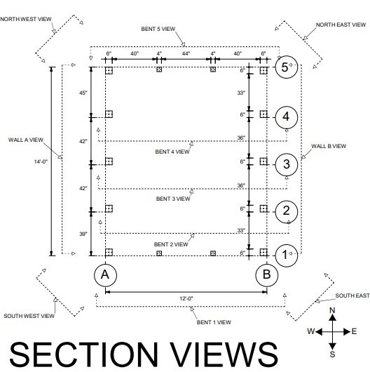 Timber Frame Shed Plans size 12′ x 14′ two doors, printed plans on 8 1/2×11 new
