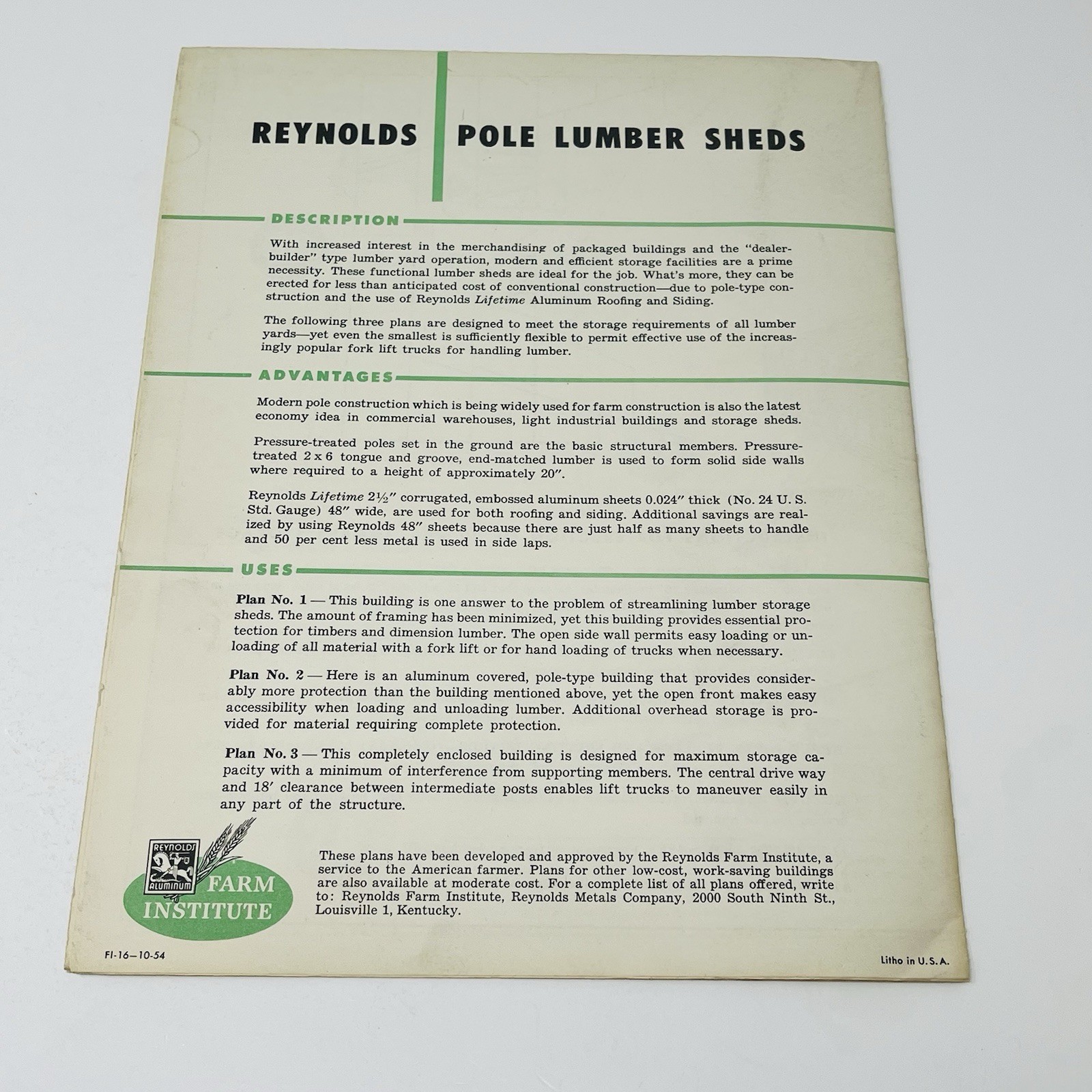 1954 Reynolds Aluminum How To Build Pole Lumber Sheds Plan Blueprint Farm