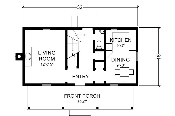 16×32 Farmhouse Plans – 2 Story Country Cottage Home Design
