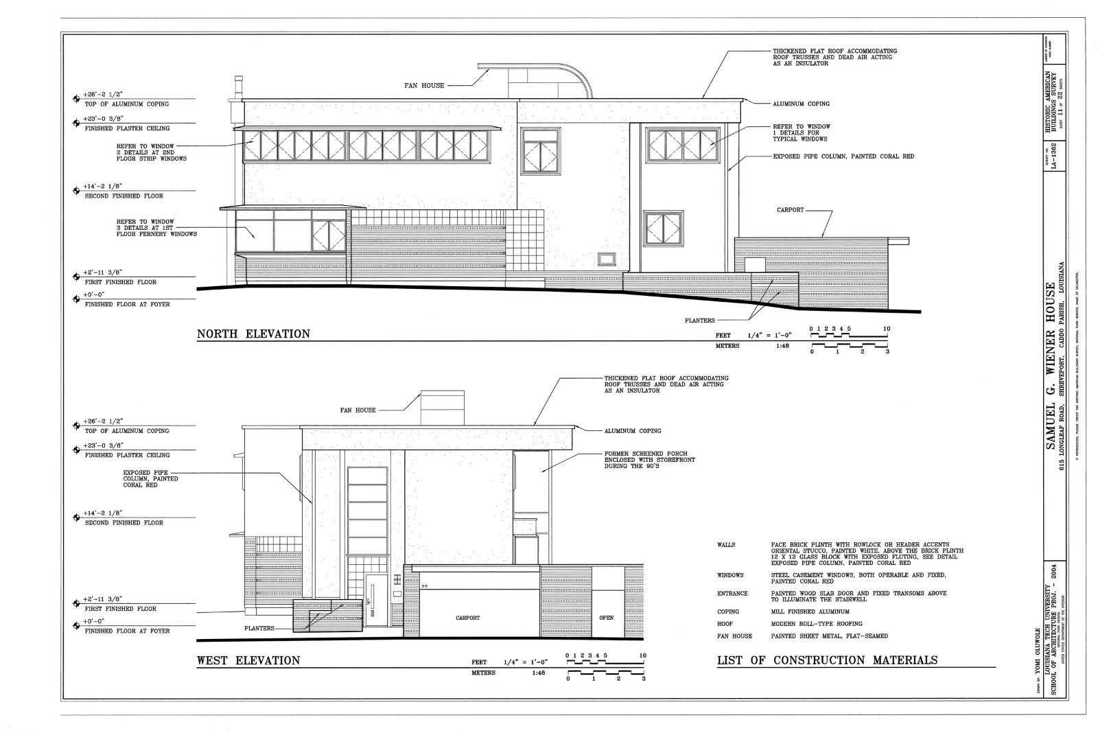 Mid-Century Modern home, stucco brick glass block, architectural PRINTED plans