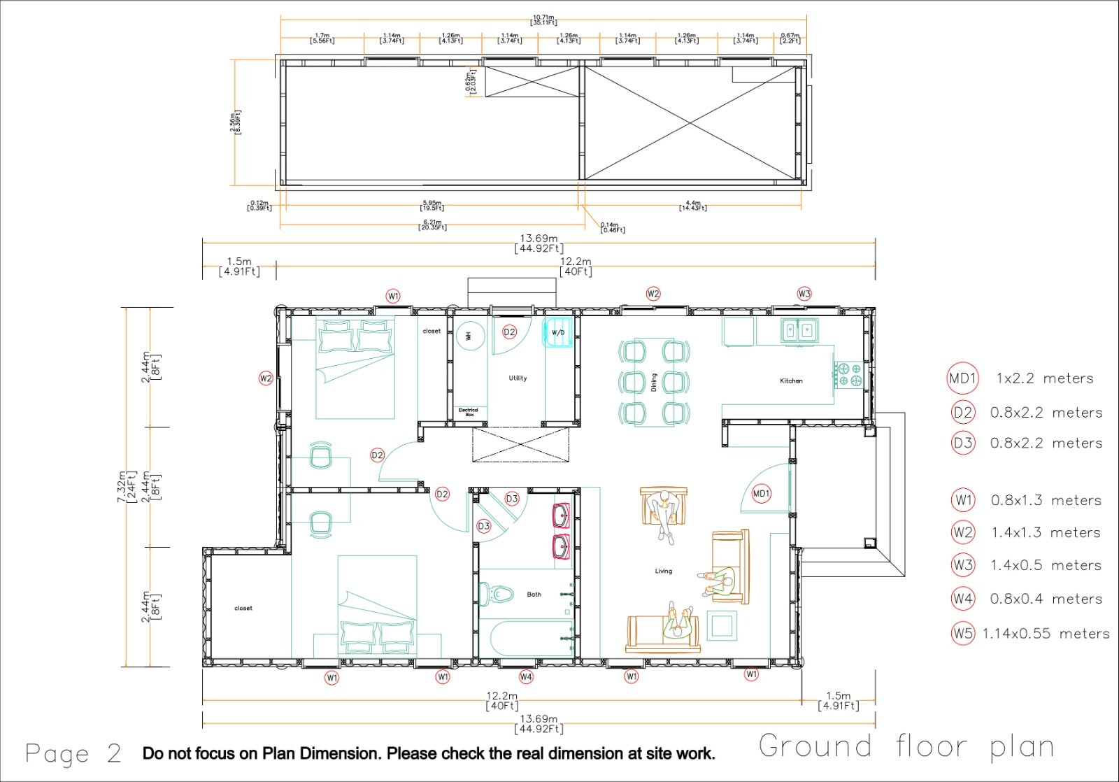 3 High Cub Container 24×40 Feet 2 Beds 1 Bath Shed Roof PDF (A4 Hard Copy)