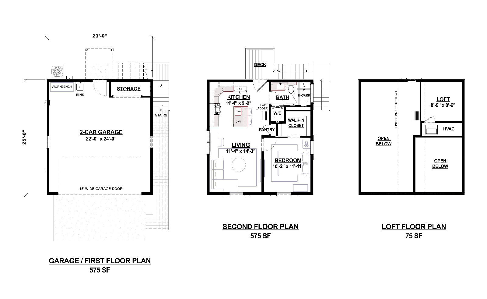 Garage Apartment (ADU) – 1 BR/1BA w/ Loft – Full House Plans, Blueprints #30011A