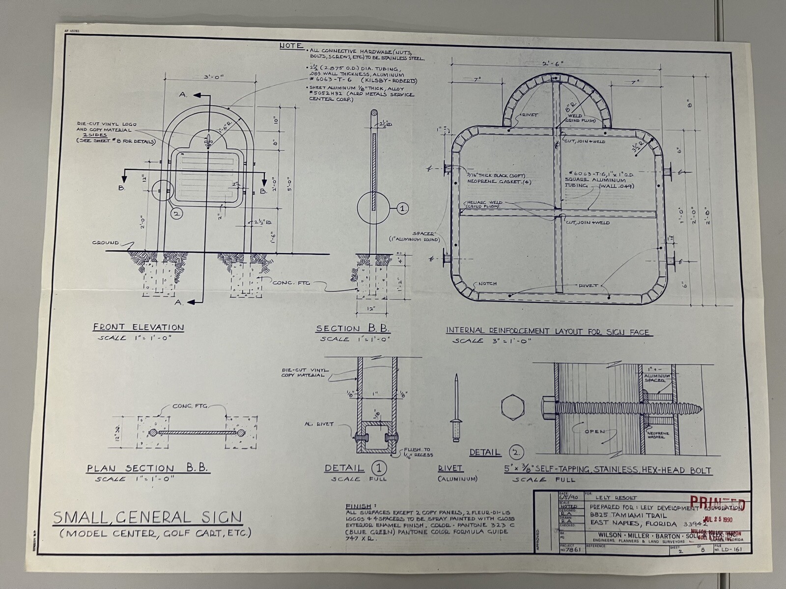 Vintage Lot of 3 Blueprints for Lely Resort East Naples Florida architecture