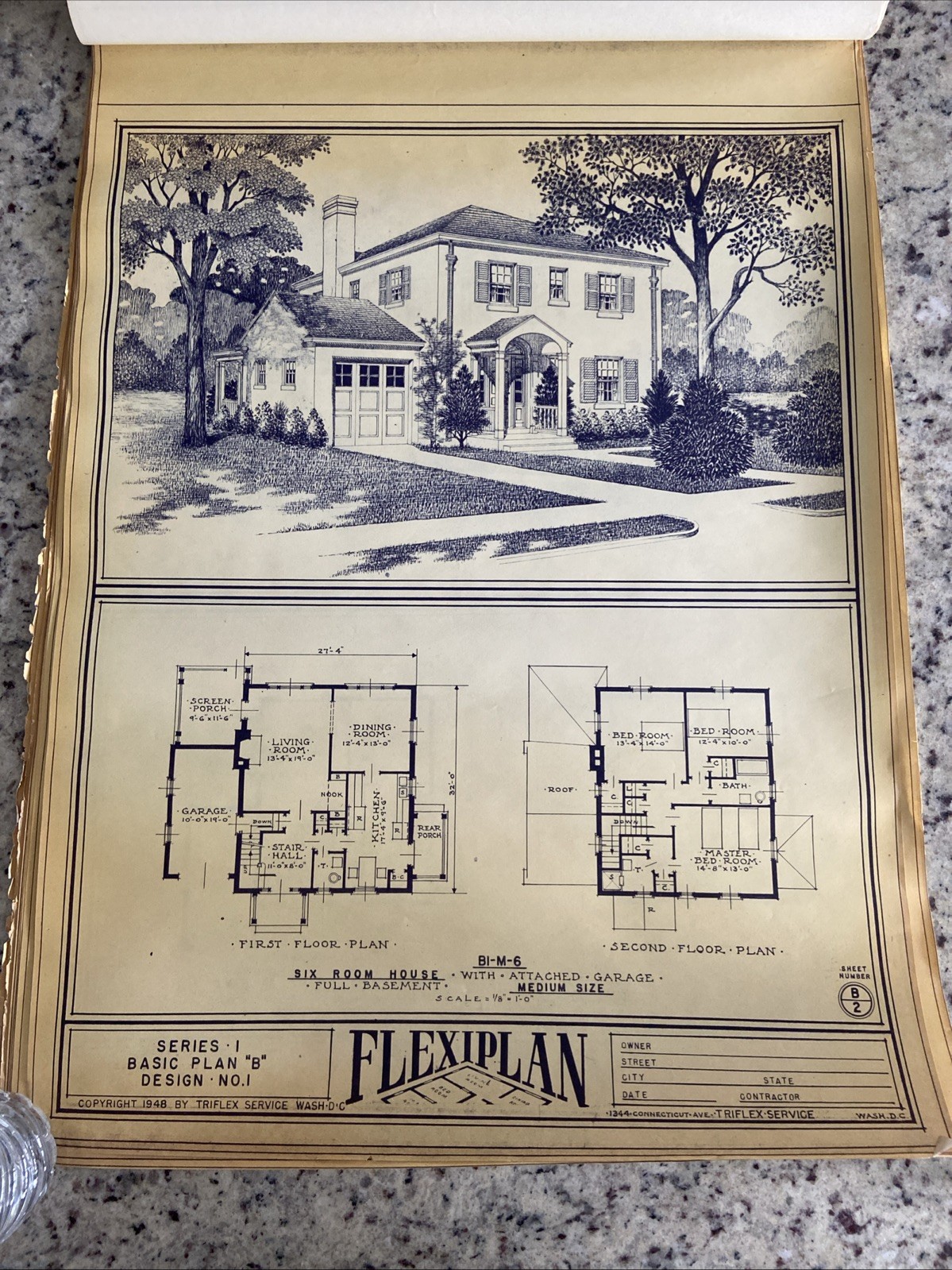 Lot Of 27- 1948 Home Plan Blueprints TRIFLEX Service Washington DC Plan Roll Set