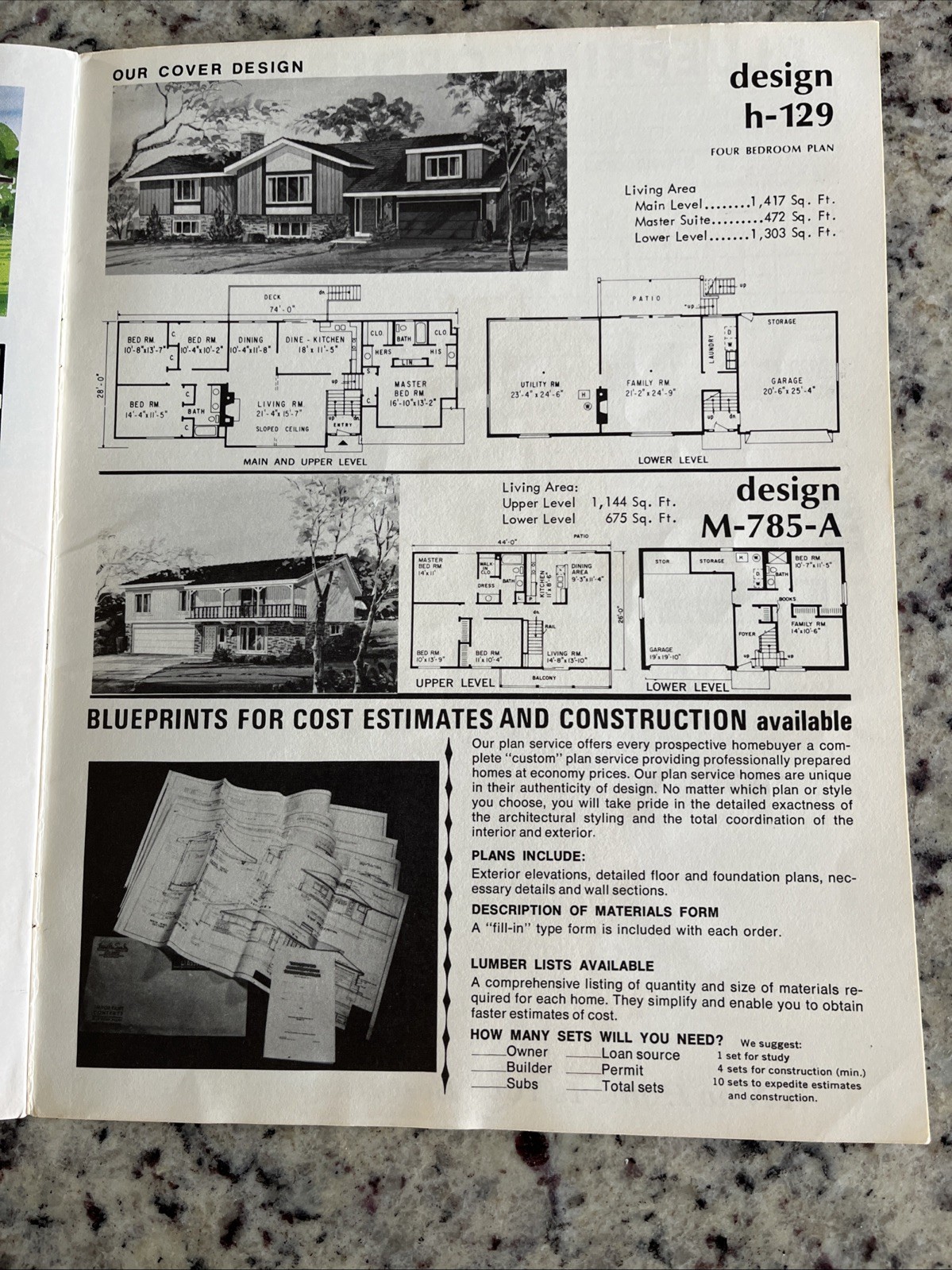 Vintage 1972 MCM Multi-Level Hillside Home Plans Design Catalog Blueprints