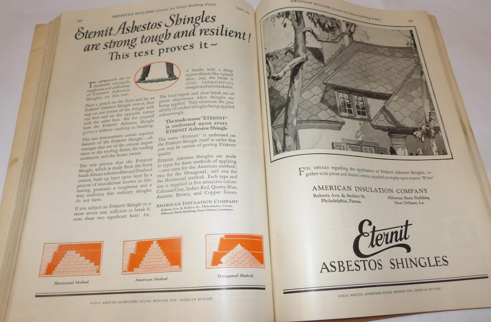 VTG 1926 BUILDER MAGAZINE! 16 HOME DESIGNS IN COLORS & LAYOUTS! ASBESTOS SHINGLE