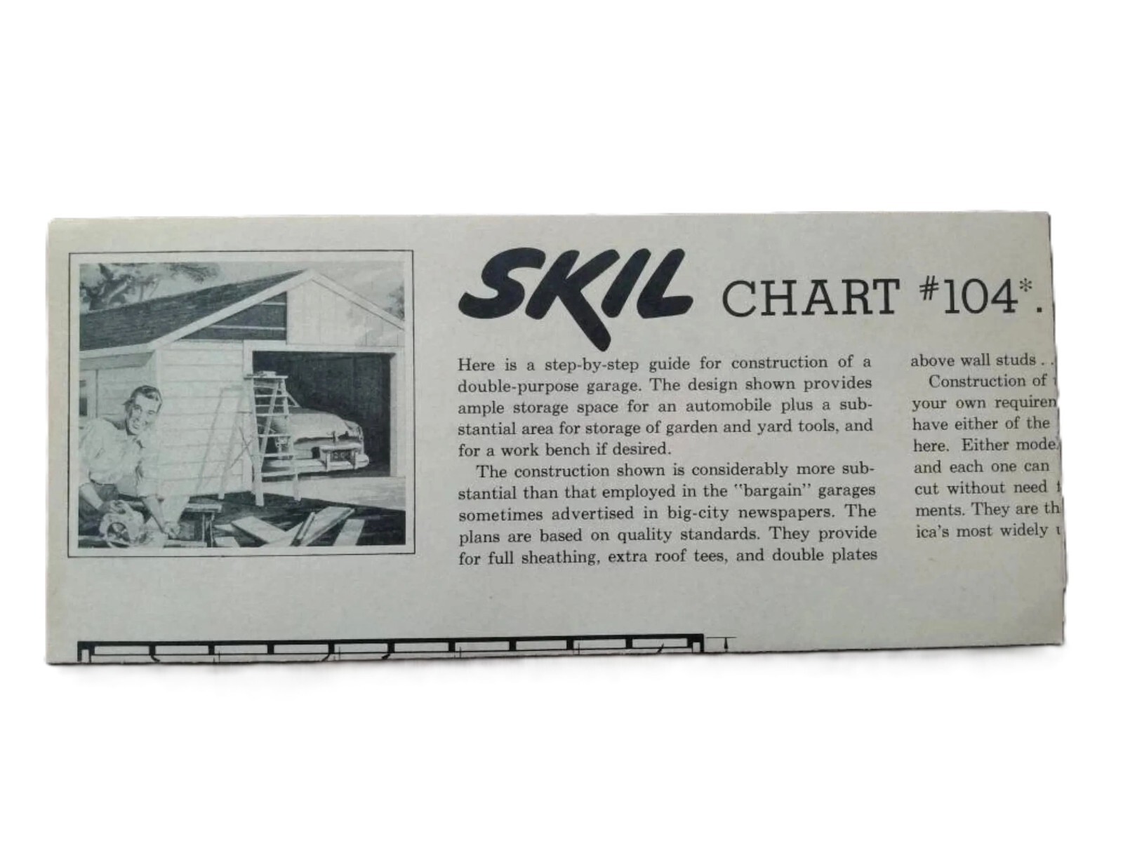 MCM Car Garage Construction Guide Building Plans Vintage 1950s Skil Chart 104