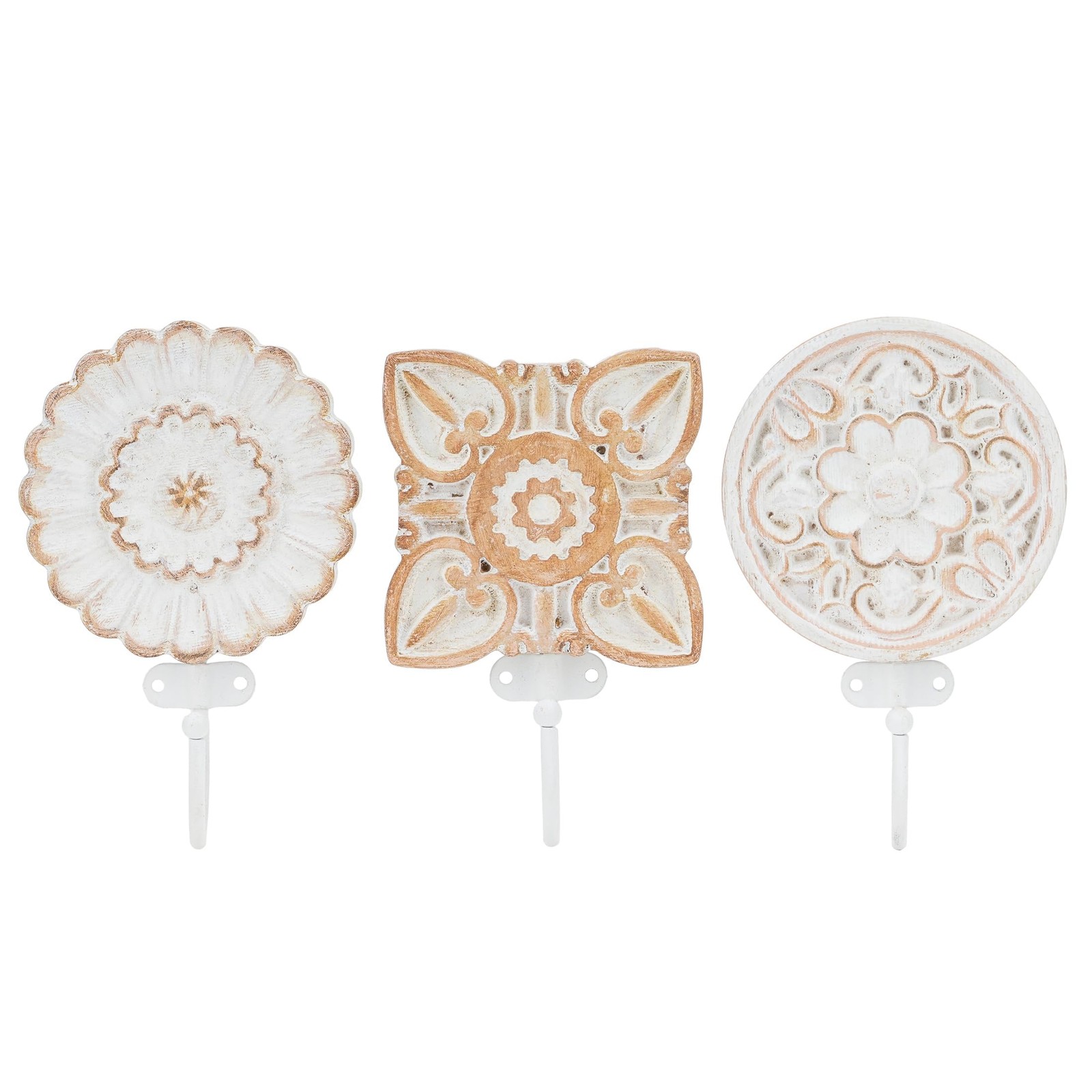 SOFFEE DESIGN Set of 3 Bohemia Coat Hooks, Wood Carving Pattern Design Retro…