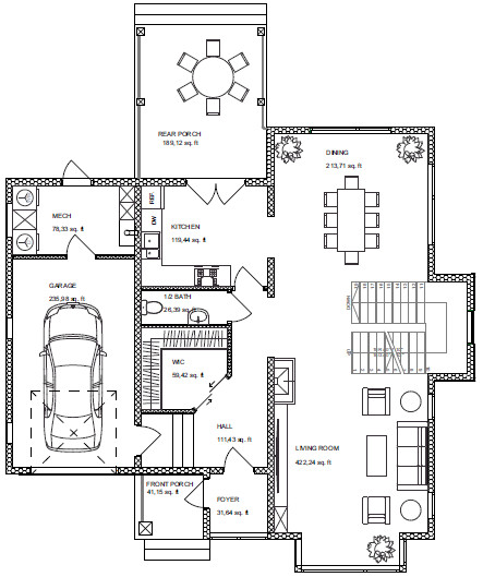 45’x52’ 3 Bed, 2 Bath Modern Cottage Architectural Build Plans PDF Download.