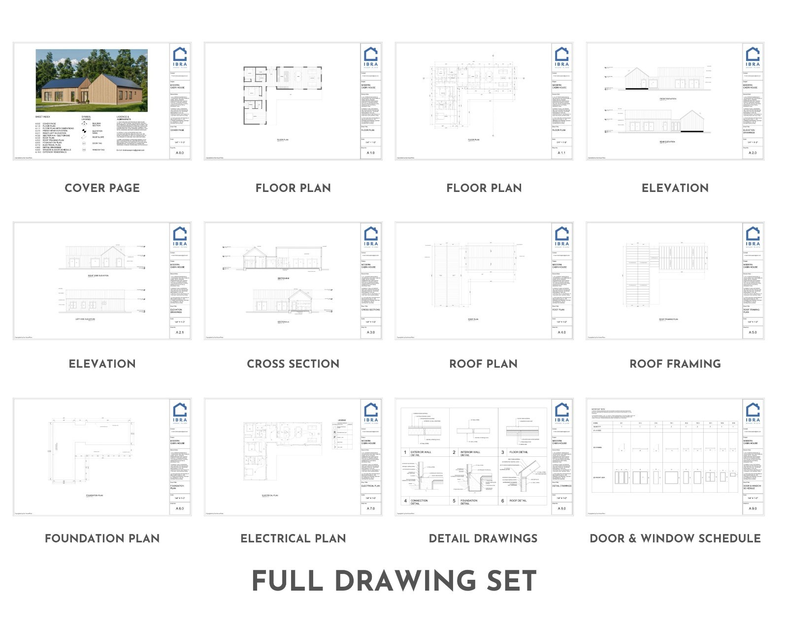 Modern Cabin House, L-shape House, 3 Bed 2 Bath, 1600 Sq Ft, Architectural Plans