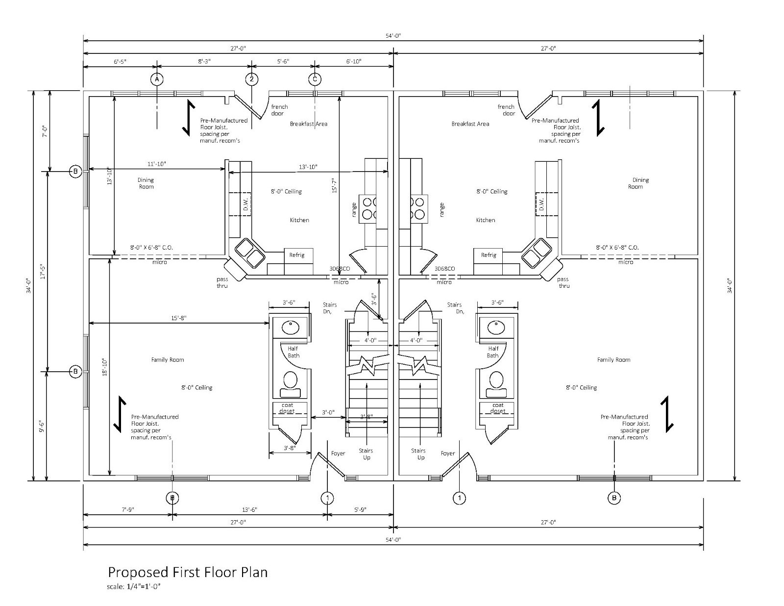 DUPLEX HOUSE PLANS COLONIAL DUPLEX APT 3BR 2.5BA DUPLEX COLONIAL PLAN #226-27