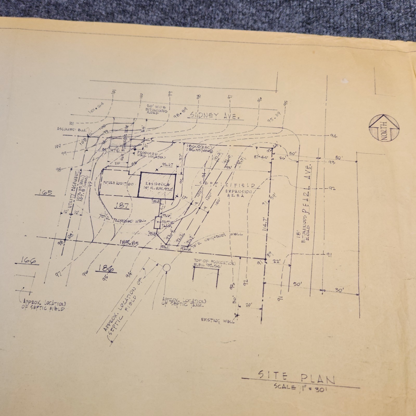 Vintage House Blueprint 33×17 1964 Mid Century Modern Drawing Art Glen Ellyn IL