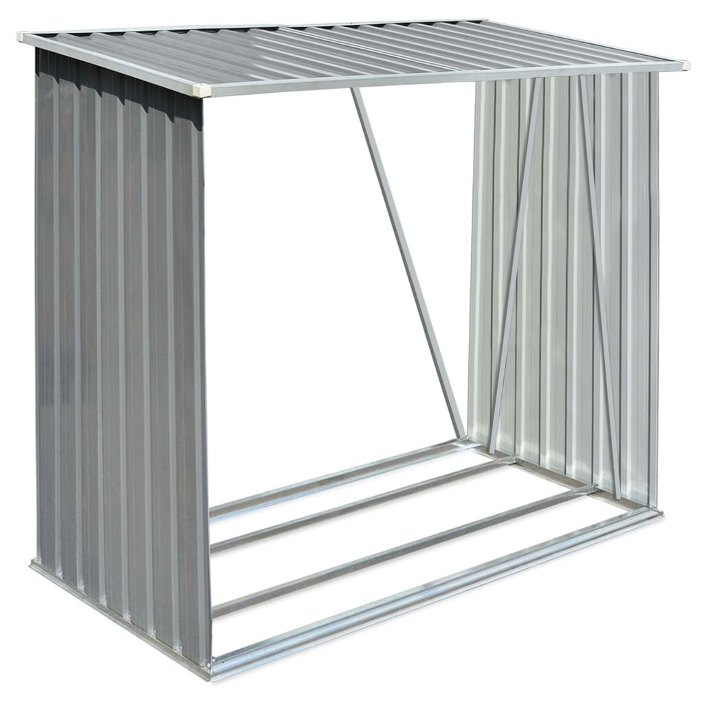 Firewood Rack Log Storage Holder Stand with Roof Galvanized Steel 64.2″ vidaXL