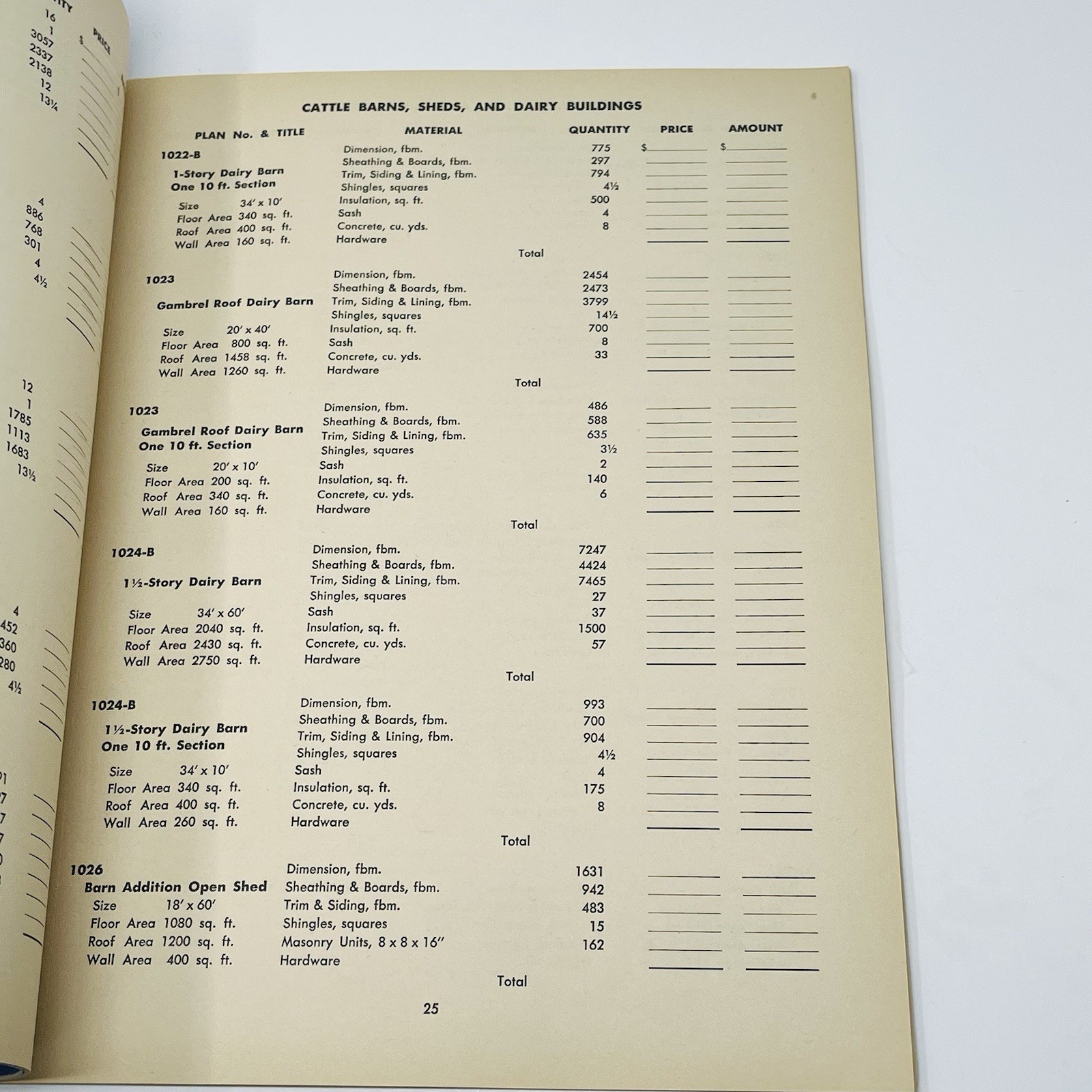 1958 Weyerhaeuser 4 Square Material List For Estimating Farm Building Designs