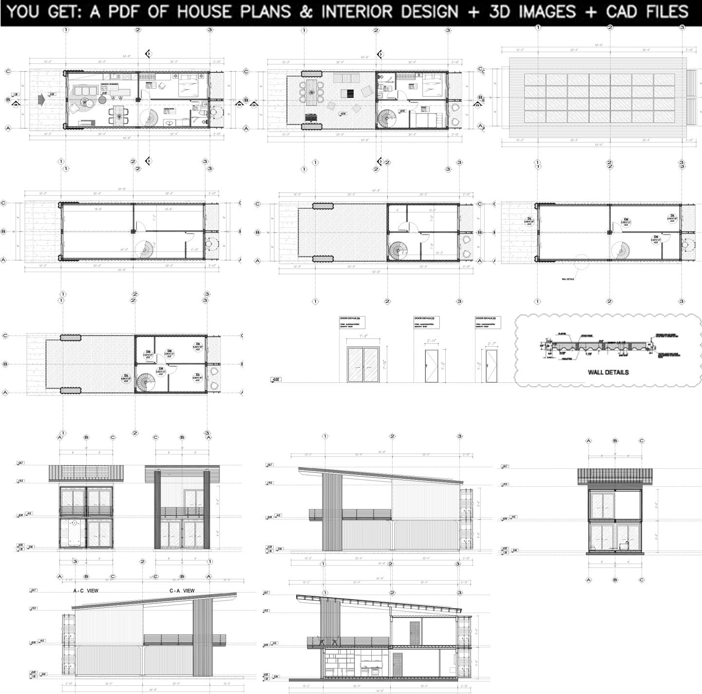 Container house plans – 3 bedrooms – 2 bathrooms – Digital PDF File