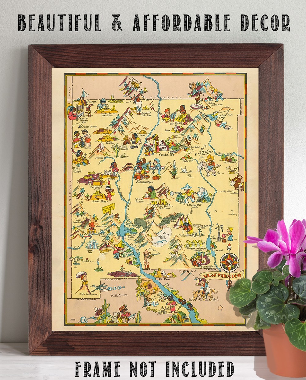 New Mexico 1935 Pictorial Map Vintage Southwest Illustrated State Map