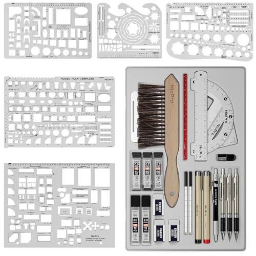 30PCS Professional Drafting Tools & Geometry Set with Case, Architect 30 PCS