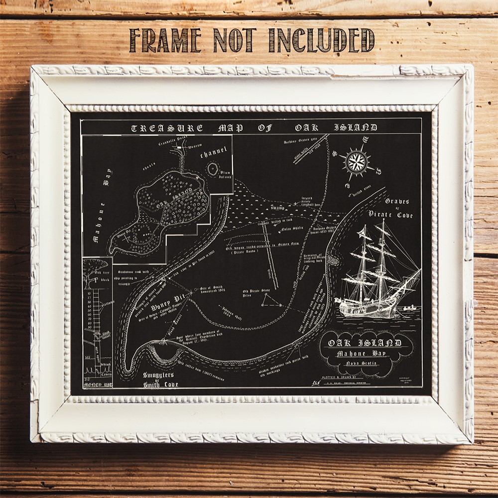 Oak Island Treasure Map Vintage Pirate Chart Nova Scotia Historic Wall Art