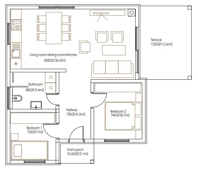 Tiny Single Story House Plans 595SQF/55.3m2 Modern Small House Blueprints