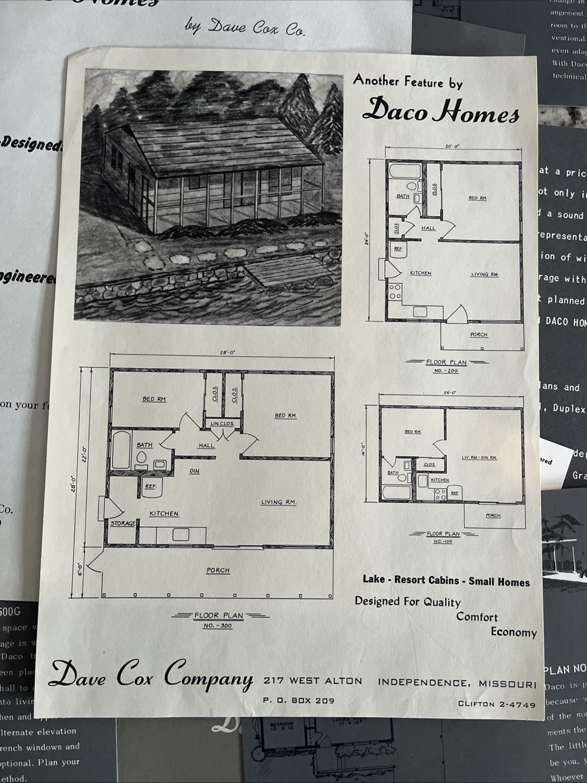 Vintage 1959 8- MCM Home Plan Sheets DACO Homes Independence MO Catalog Card