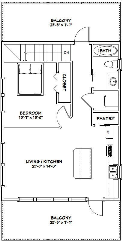 24×32 House — 1 Bedroom 1.5 Bath — 851 sq ft — PDF Floor Plan — Model 8E