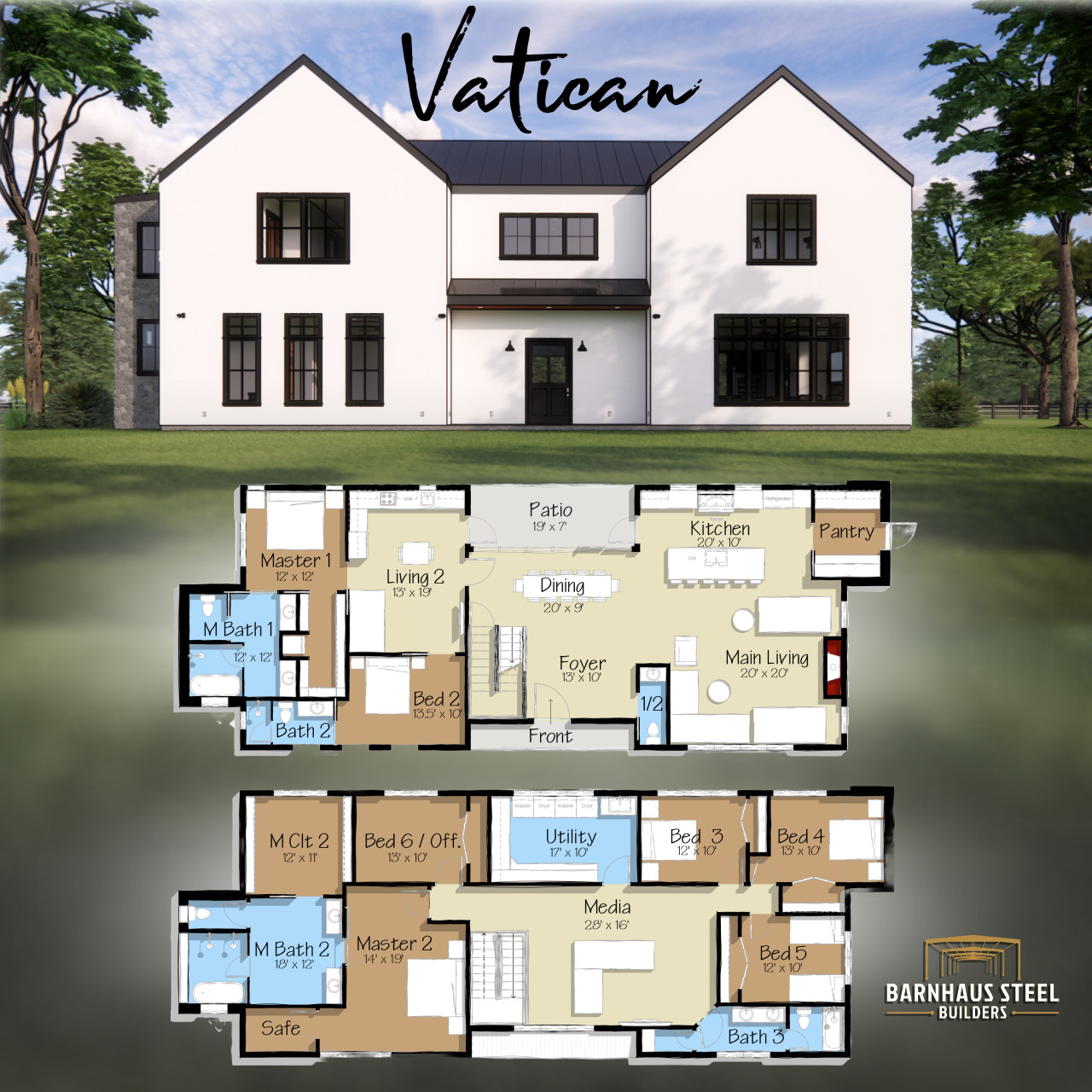 The Vatican Italian Farmhouse: 7 Bedrooms / 4.5 Baths 4,420 SF Design Blueprints