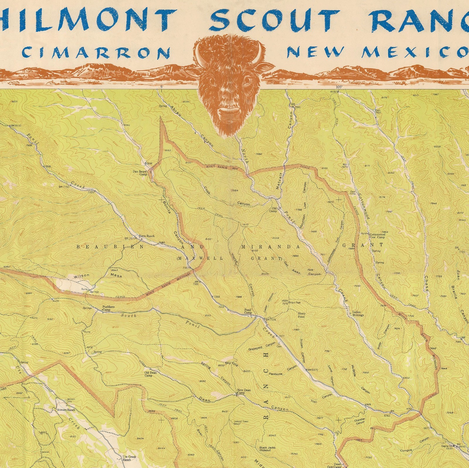 Philmont Scout Ranch New Mexico c1960 Vintage Topographic Map Wall Art