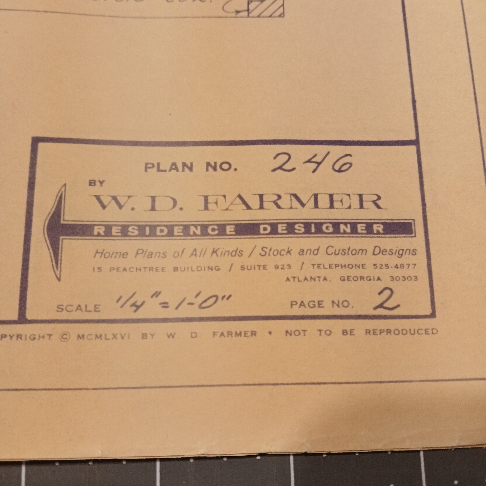 MCM 1966 House Blueprint Plans W.D. Farmer Homes Plan #246 1220 sf 60s Ranch Vtg