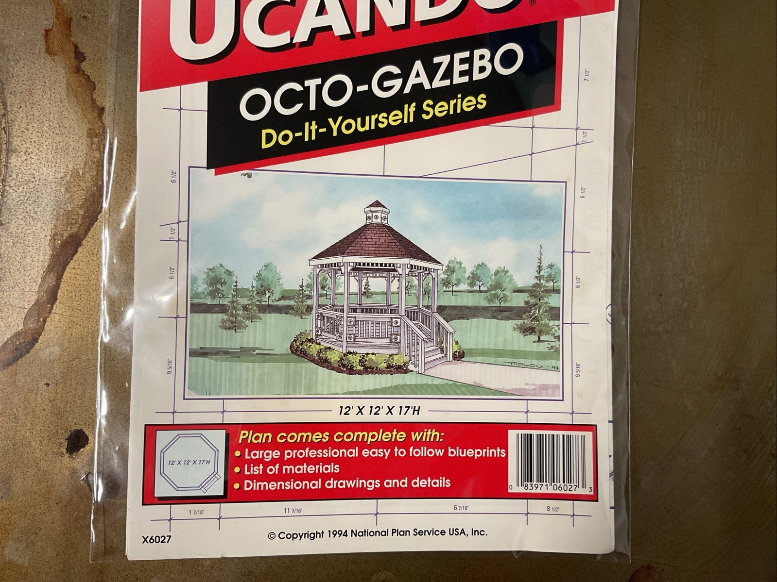 UCANDO X6027 12’X12’X17’H Gazebo Plans Rebagged With Material List NOS