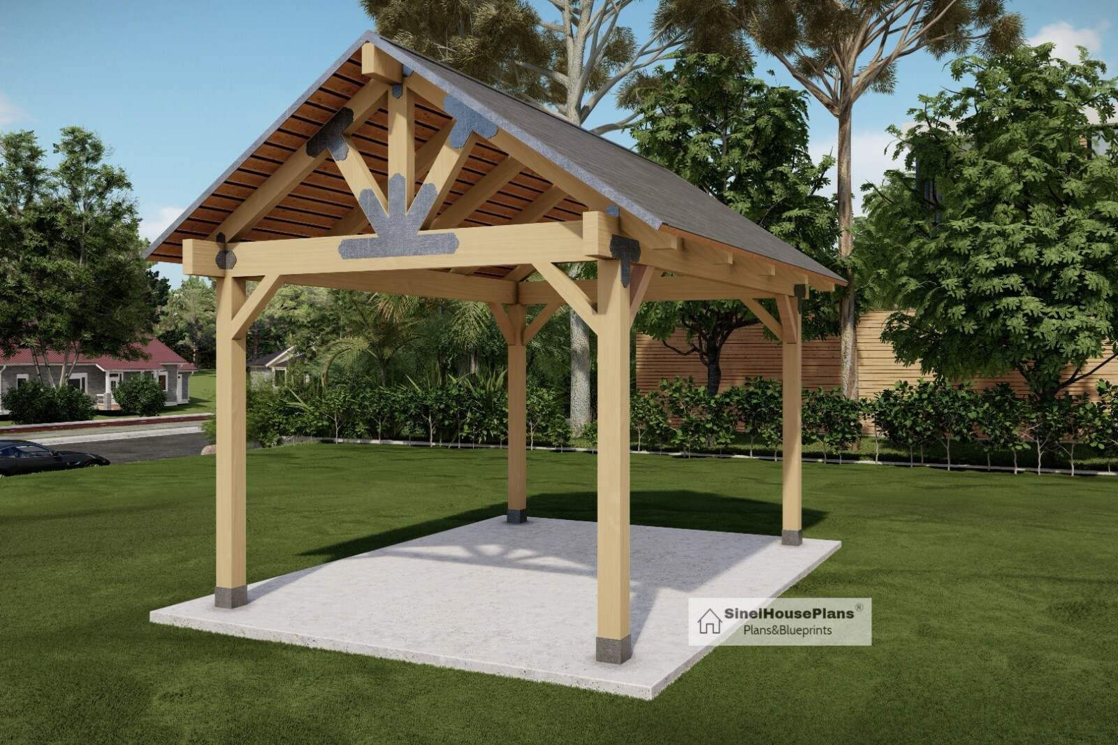 12’x16′ Wood Gazebo plans, Post Gable Complete Pavilion DIY drawings