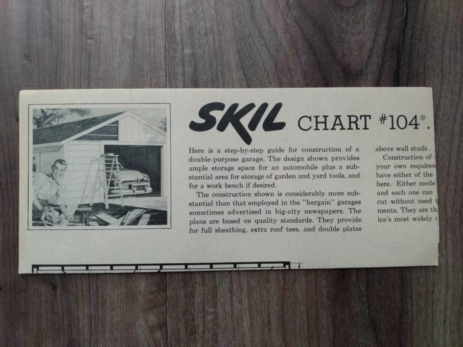 MCM Car Garage Construction Guide Building Plans Vintage 1950s Skil Chart 104