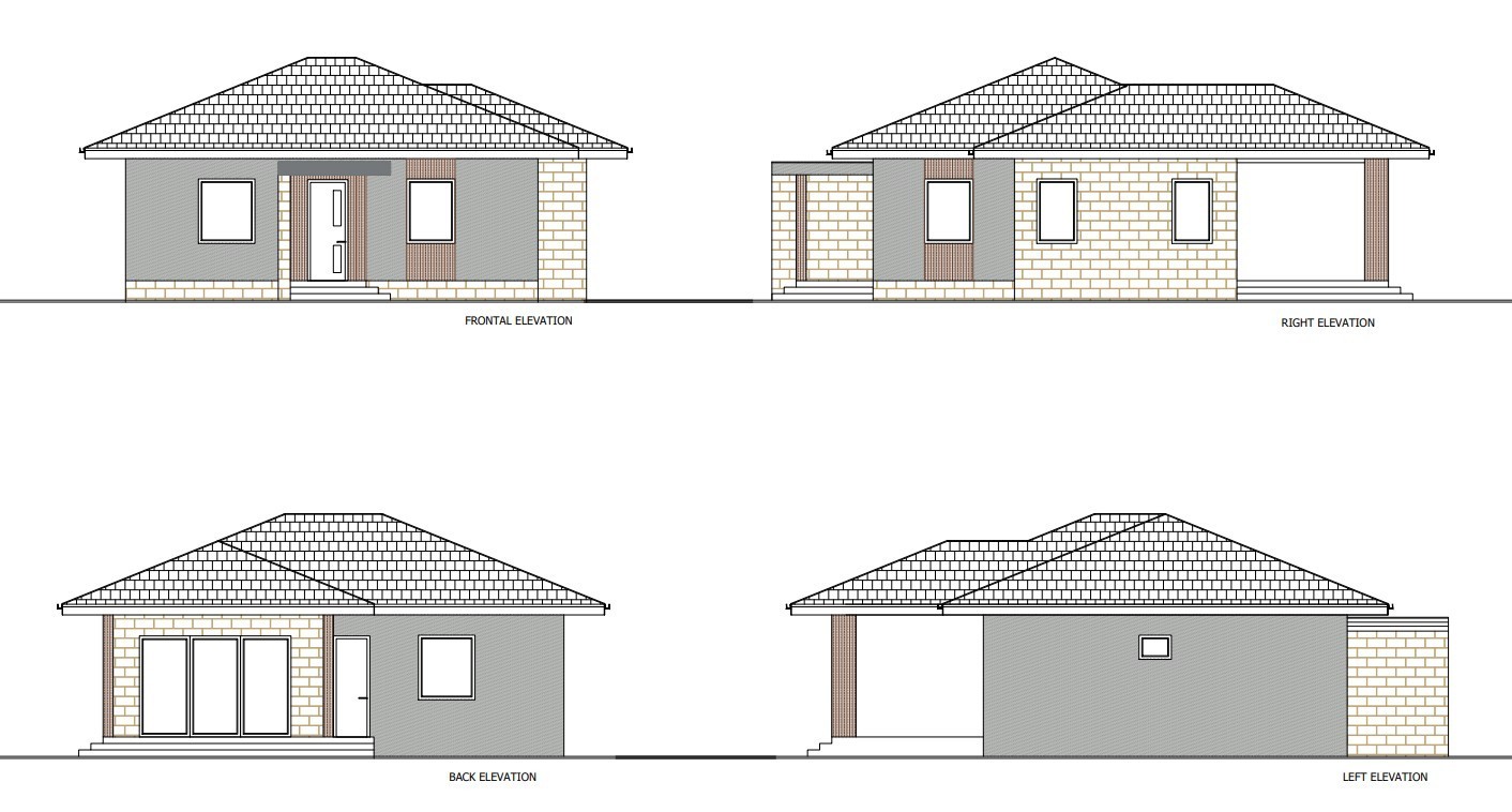 Small Modern 2 Bedroom 1 Bathroom House Floor Plan Blueprints, 1054SQFT/98m2