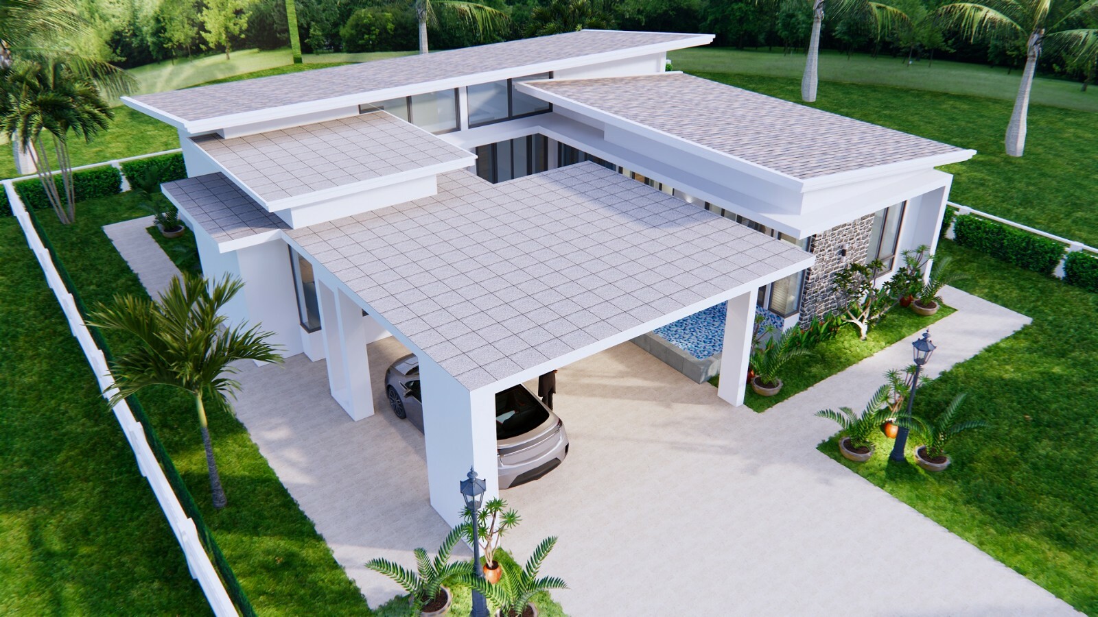 House Design with Pool 14×14 Meter 46×46 Feet 3 Beds 2 Baths Shed (A4 Hard Copy)