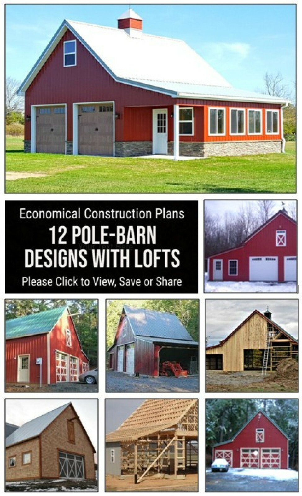 12 Pole-Barn Layouts with Lofts – Complete Construction Plans (B6)