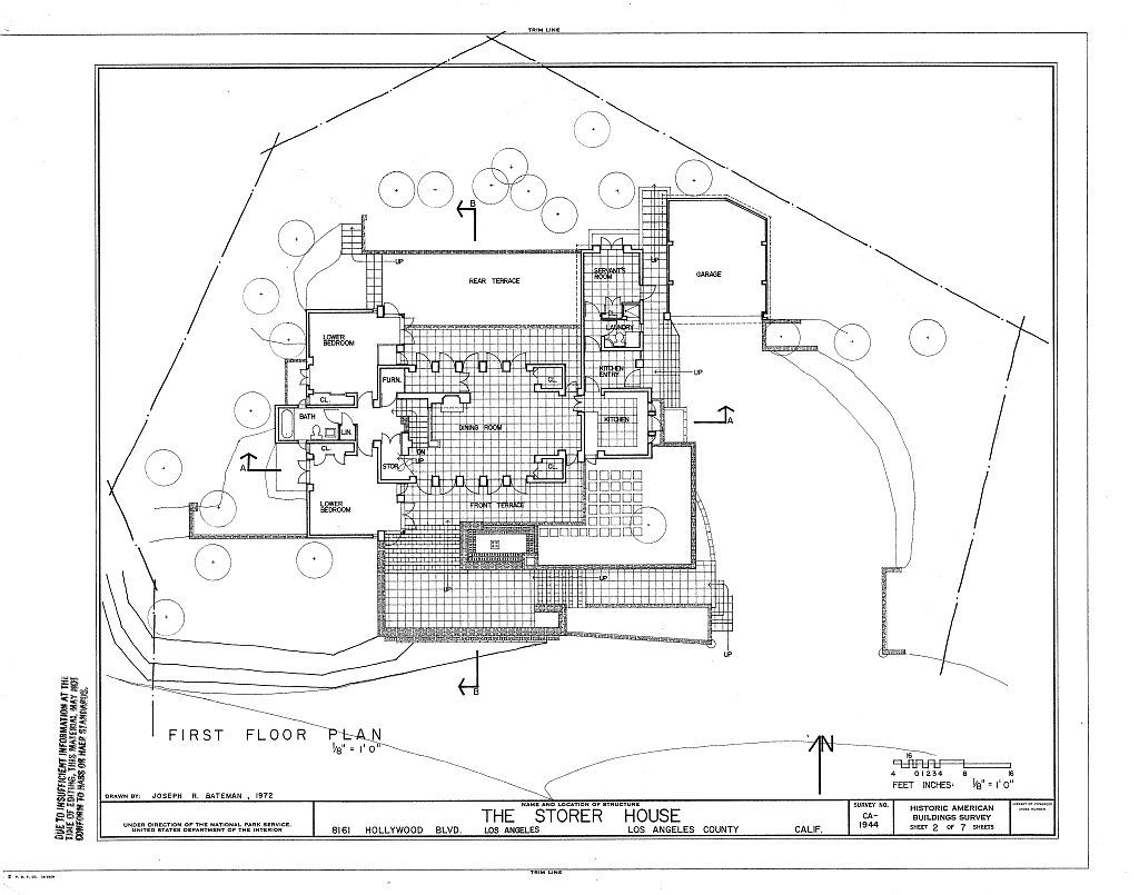 Frank Lloyd Wright, Storer House, California concrete block home, PRINTED PLANS