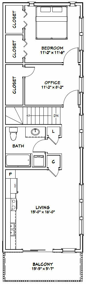 36×50 Apartment 1-Car 1-RV Garage — PDF Floor Plan — 1,217 sqft — Model 1A