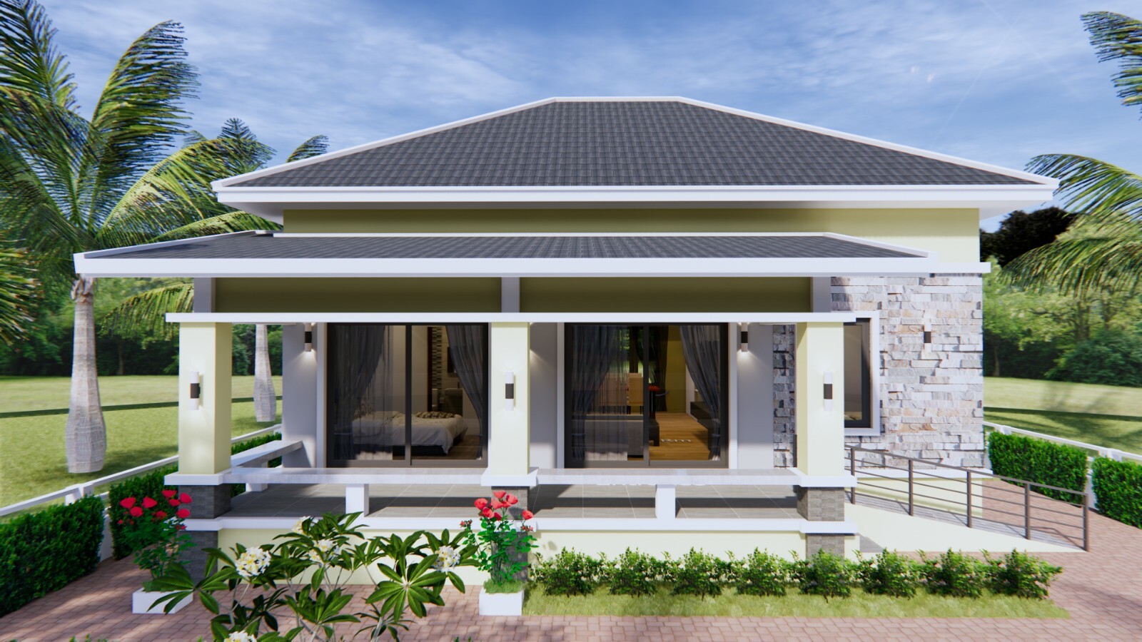 33×33 Feet House Plans 10×10 Meter 3 Bedrooms 2 Bath Hip Roof PDF (A4 Hard Copy)