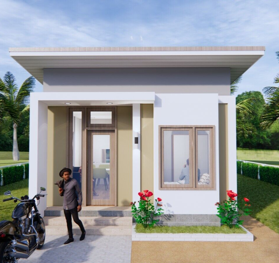 Small House Design 5×7 Meters 16×23 Feet 2 Beds 1 Bath Shed Roof (A4 Hard Copy)