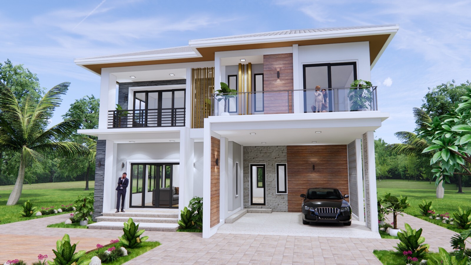 36×40 Feet Modern House Plan 11×12 Meter 4 Beds 4 Baths Hip Roof (A4 Hard Copy)