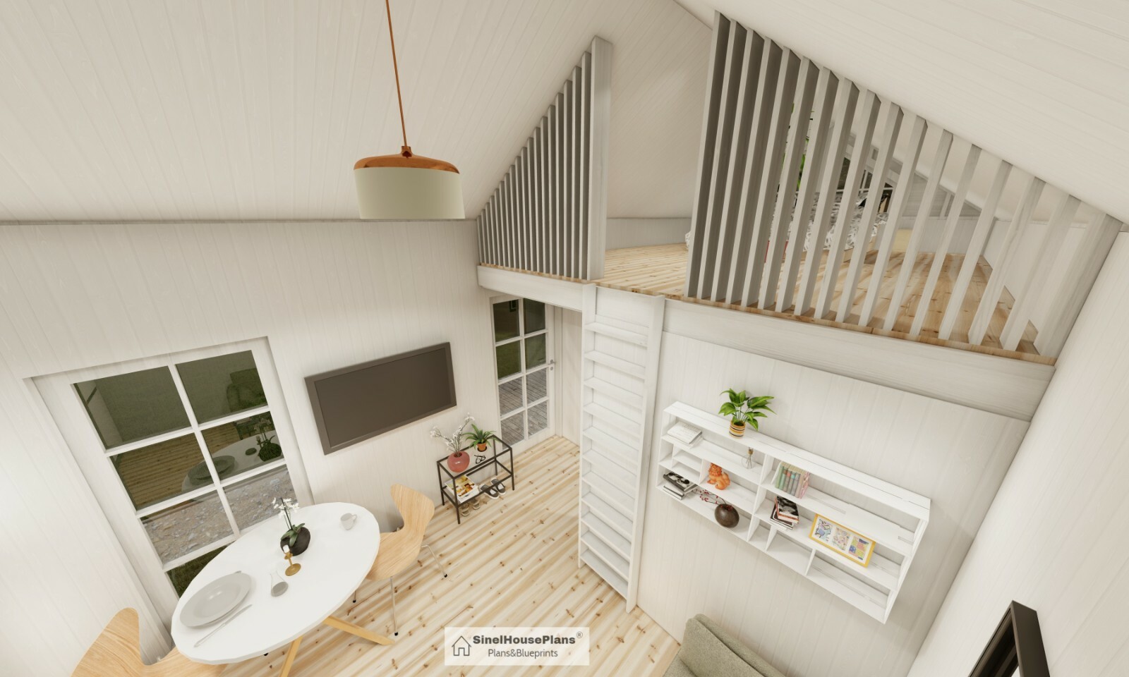 12’x28′ Cabin House Plans / Two-Bedroom Tiny house with Loft / 455 SF Building