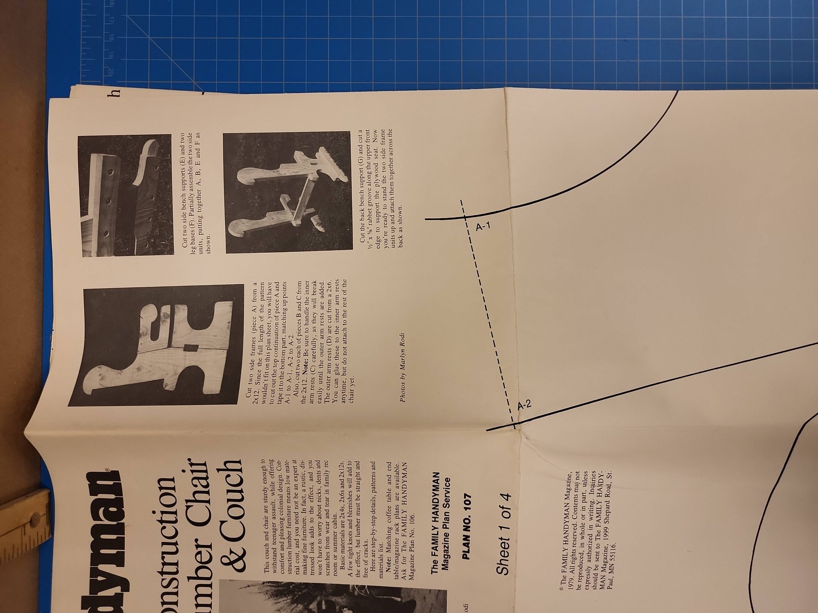 Vintage Family Handyman Plan No. 107 Construction Lumber Chair & Couch DIY Wood