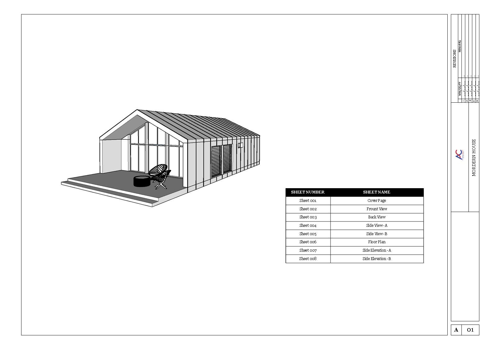 Modern House Plan 3D images 3 Bedroom DWG CAD File for Blueprint Plans -1014sqft