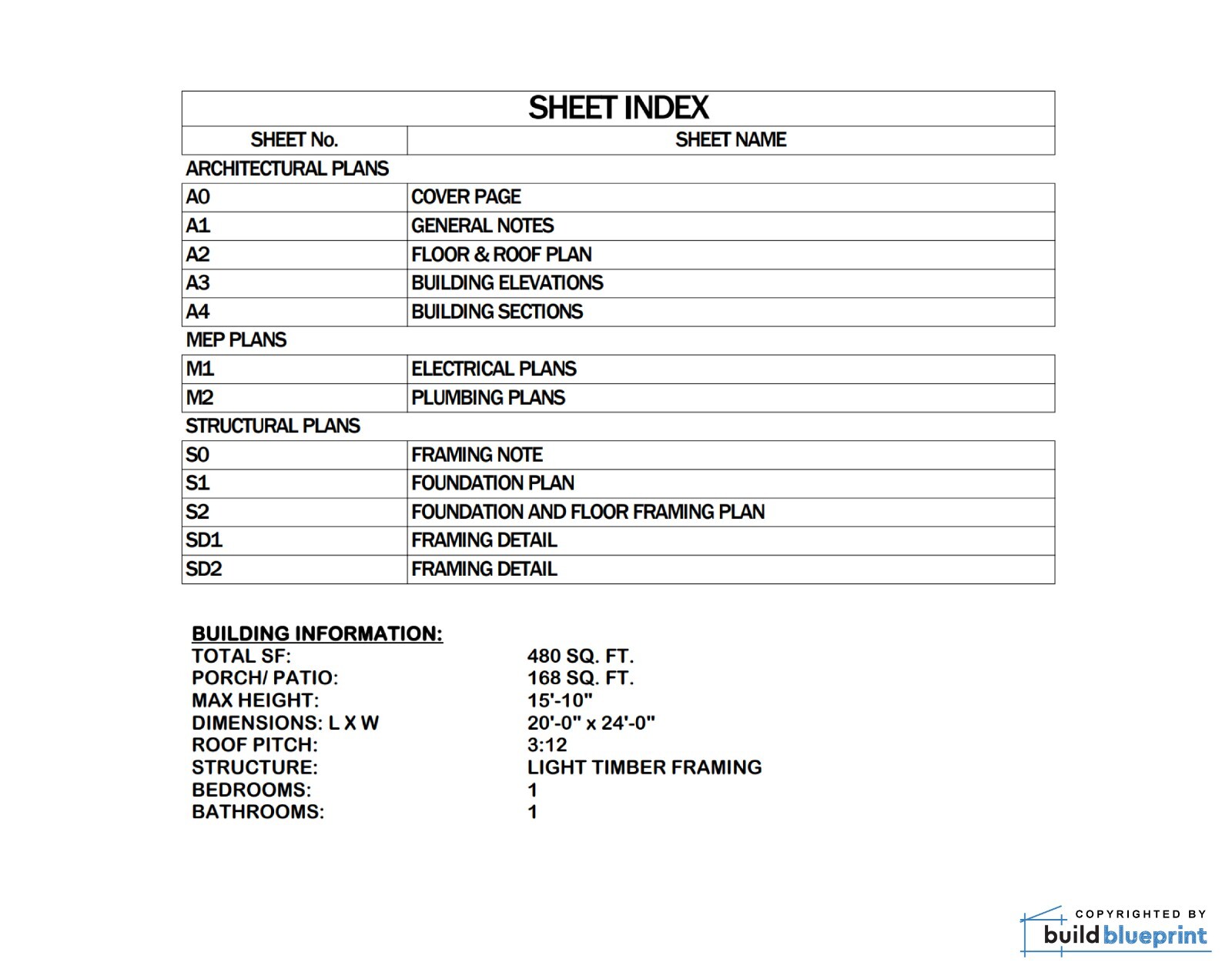 20×24 Lean Modern Cottage Custom Architectural Plans 480SF – PDF Download