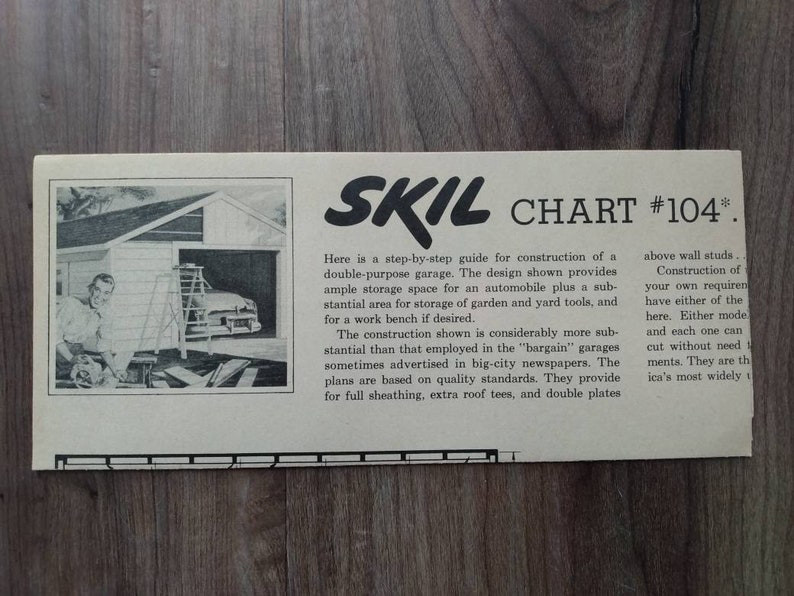 MCM Car Garage Construction Guide Building Plans Vintage 1950s Skil Chart 104