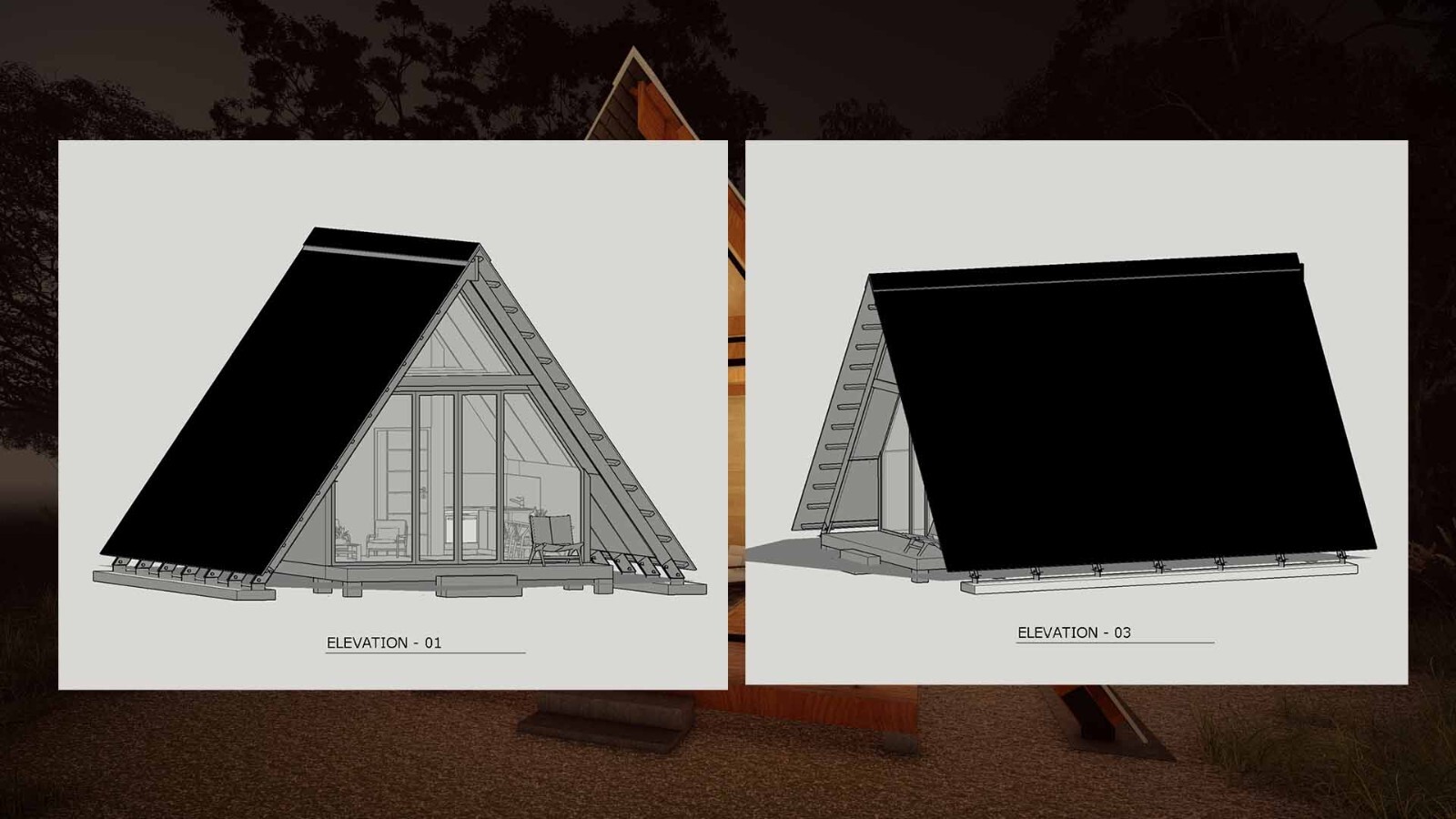 27’-6’’ x 14’-0’’ MODERN A–FRAME CABIN HOUSE PLAN PDF & 3D IMAGES