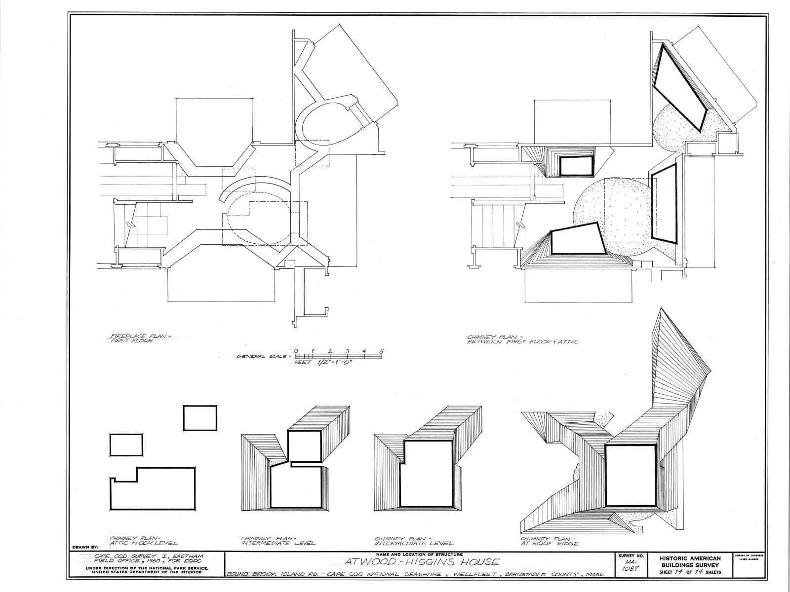 Cape Cod colonial house, 3 bedroom floor plan, architectural drawings & details