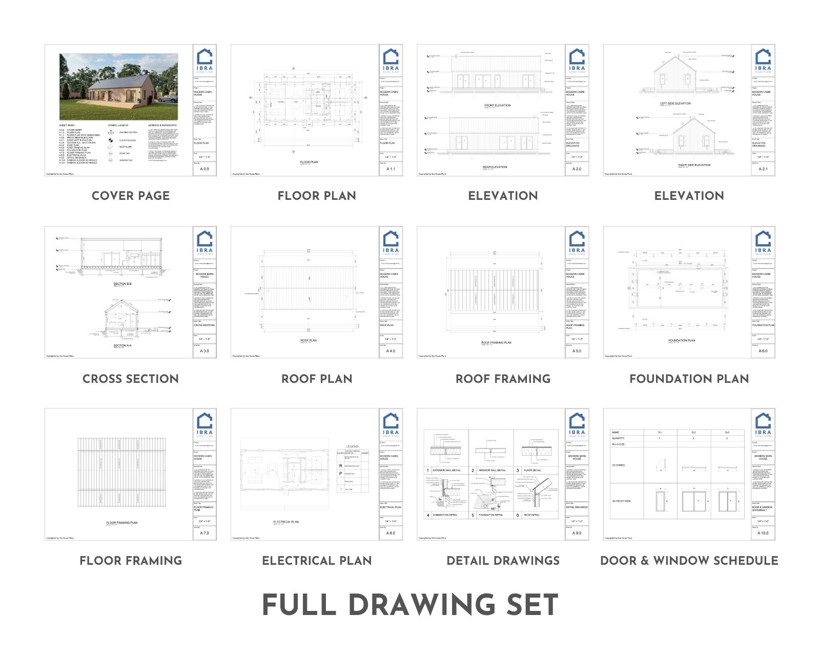 Modern Cabin House, 20′ x 44′, 880 Sq Ft, Tiny House, Architectural Plans