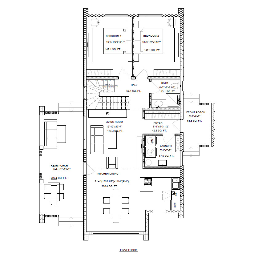 40’x52′ 2-Story, 4 Bed, 3-Bath Cozy Barnhouse Architectural Plans PDF Download.