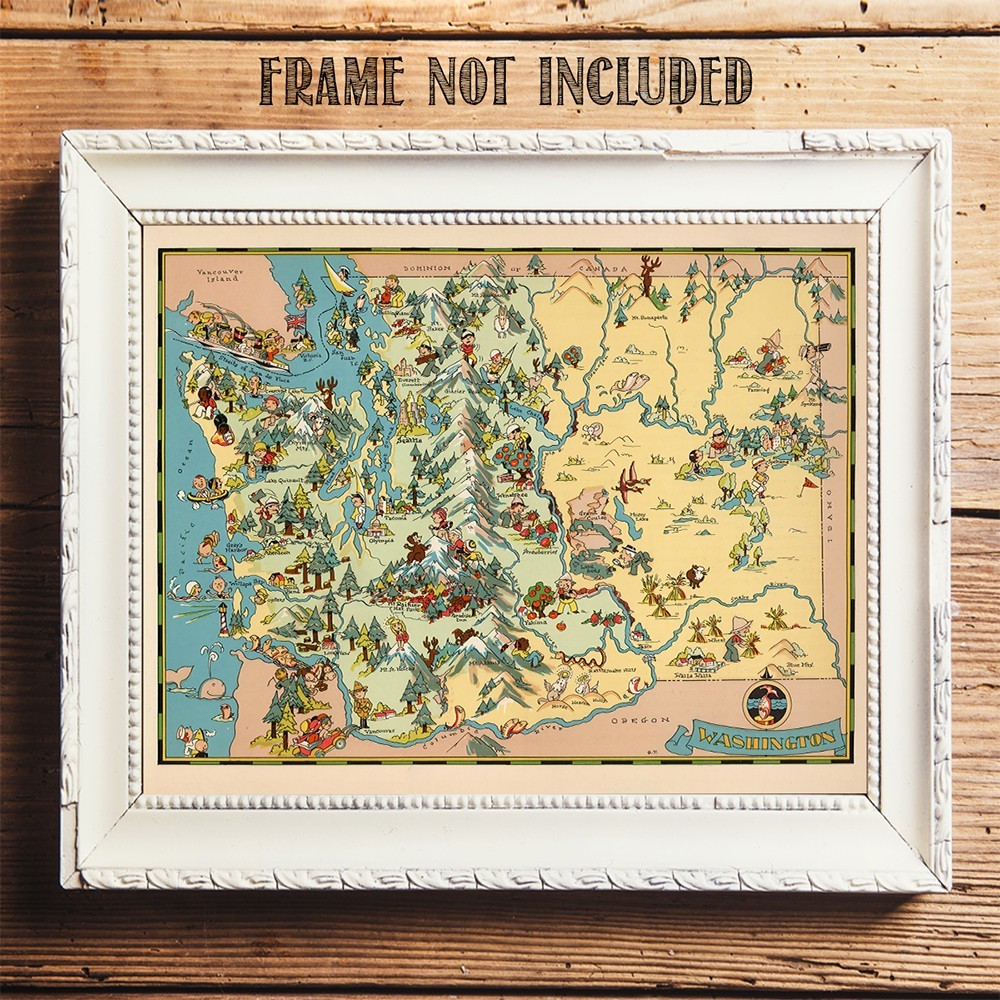 A Pictorial Journey Evergreen State 1935 Washington Map Wall Art Print