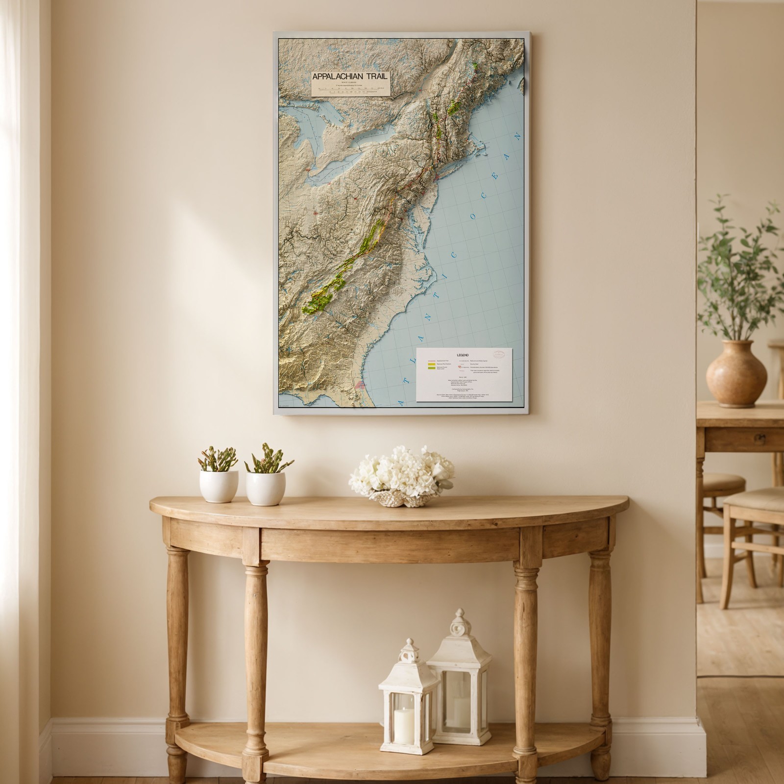Appalachian Trail Shaded Relief Map Eastern US Hiking Topographic Wall Art